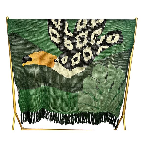 NWT Farm Rio Oh So Cozy Brazil Toucan Blanket 60 x 80 Red Green Acrylic Fringe - Picture 1 of 6
